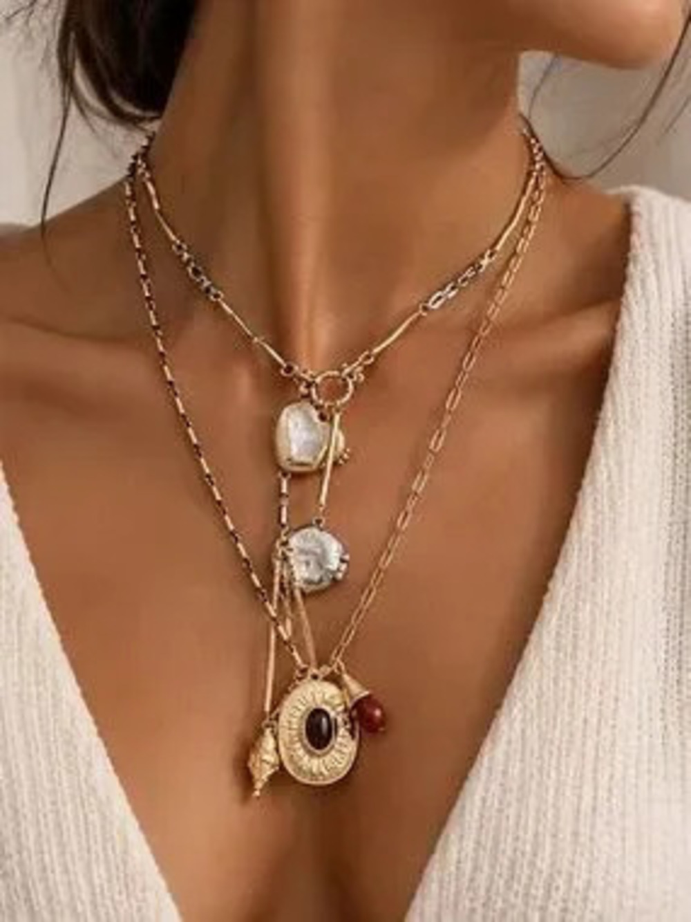 Elegant Heritage Layered Necklace with Sculptural Charms